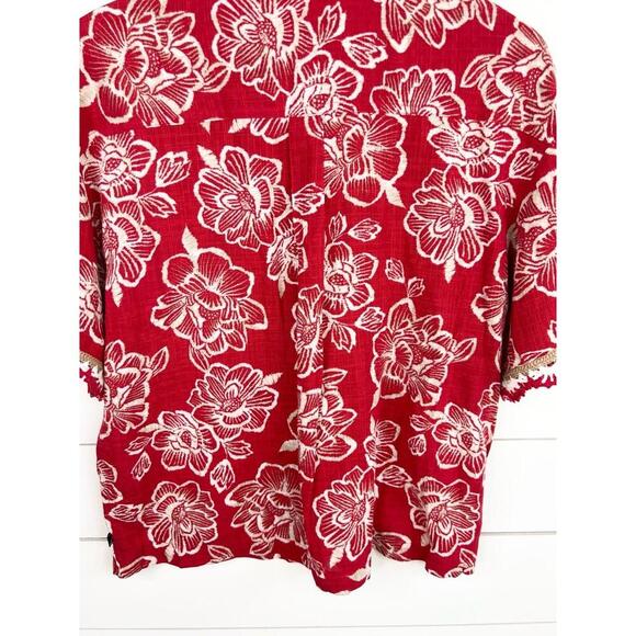 Nautica Jeans Red Floral Print Lace Trim Siesta Key Beach Shirt Size M - Picture 9 of 13